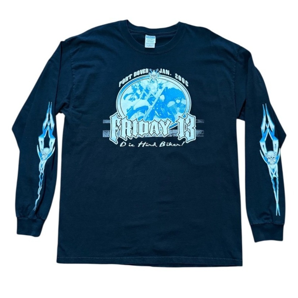 Vintage Y2K Friday 13 Port Dover Motorcycle Biker Long Sleeve Hits Graphic Shirt